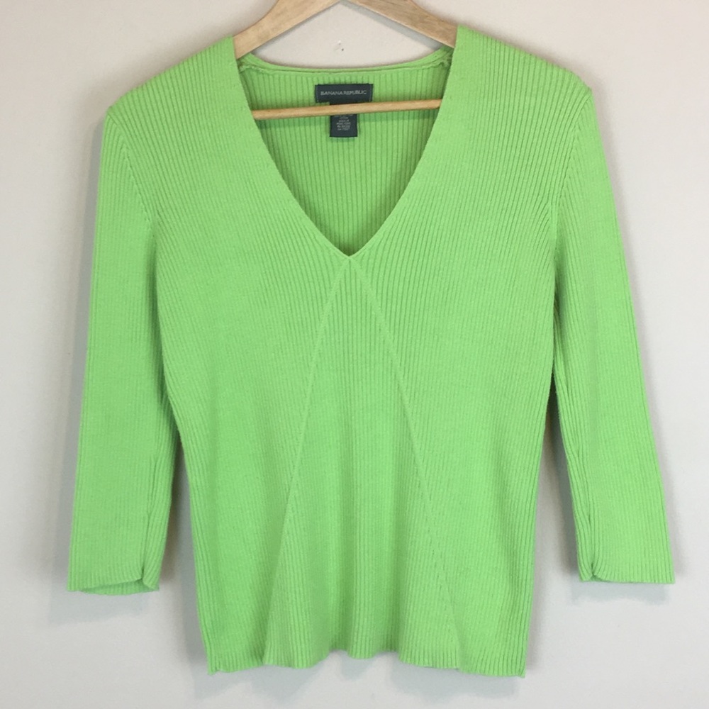 Banana Republic Ribbed V-neck Top - Lime Green